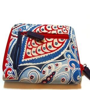 Vera Bradley Seaside Nautical Square Bi-Fold Wallet Red White Blue